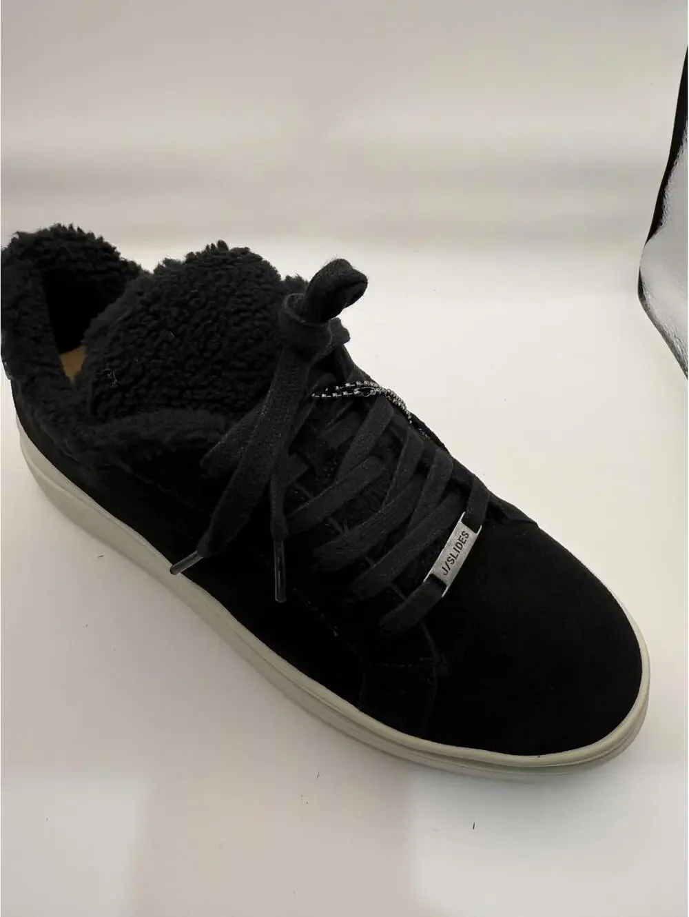 NEW JSlides Black Suede Women's Sneakers with Shearling Lining 7